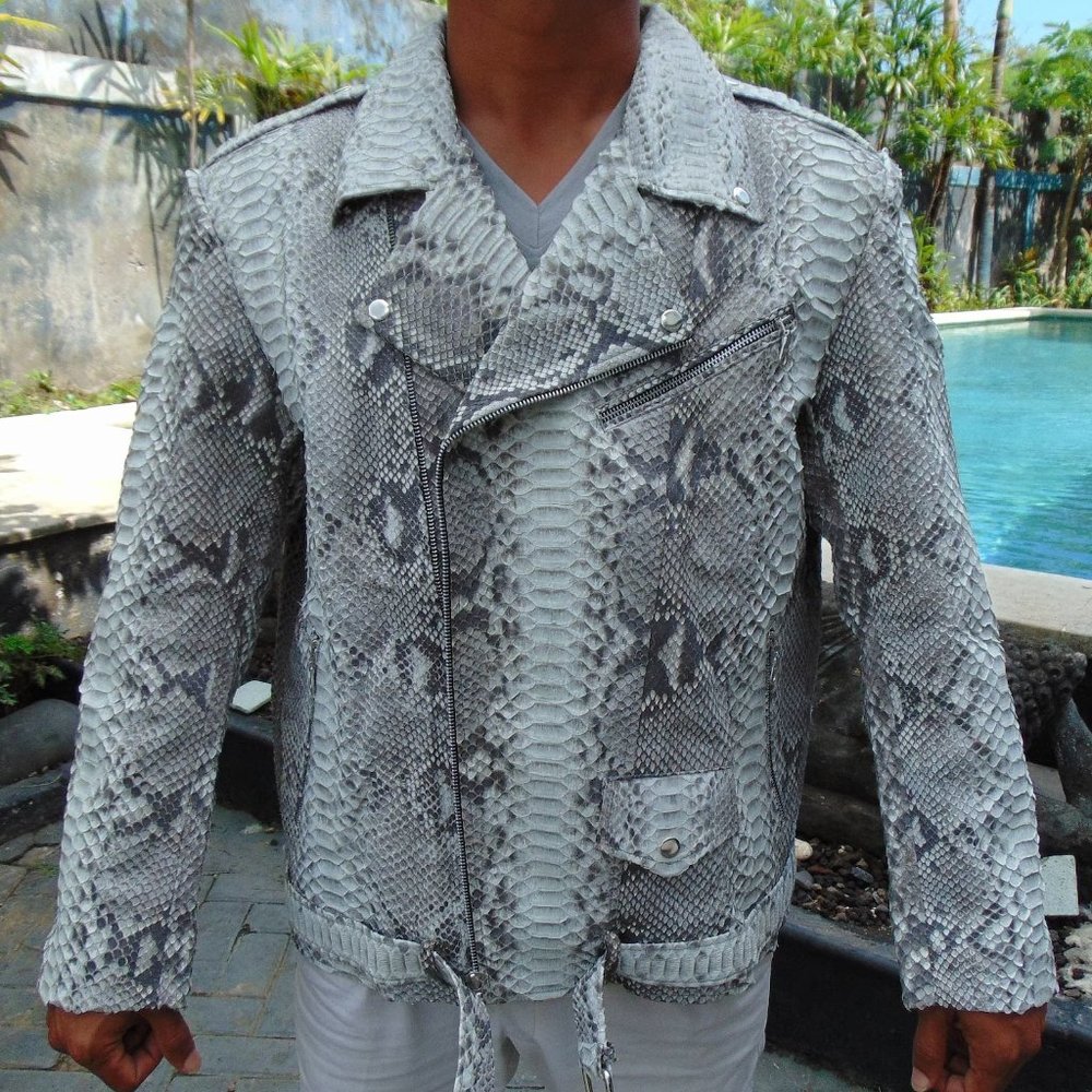 Genuine Snake Skin Handmade Men Motorbike Jacket